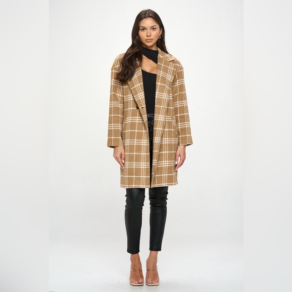 Plaid Mid Length Coat - Picture 2 of 6